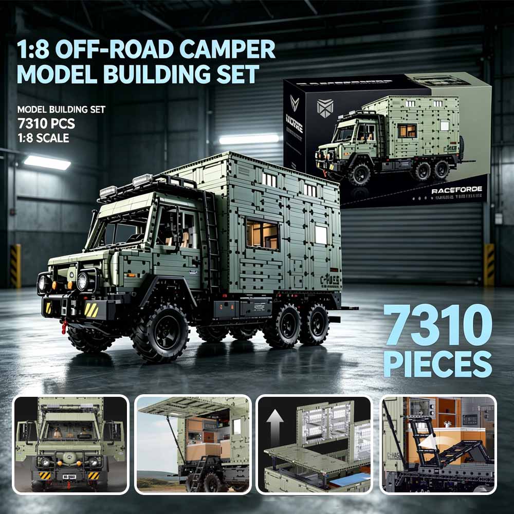 Heavy Equipment Truck - MOC 1:8 Масштаб 6x6 Внедорожный грузовик-кемпер
